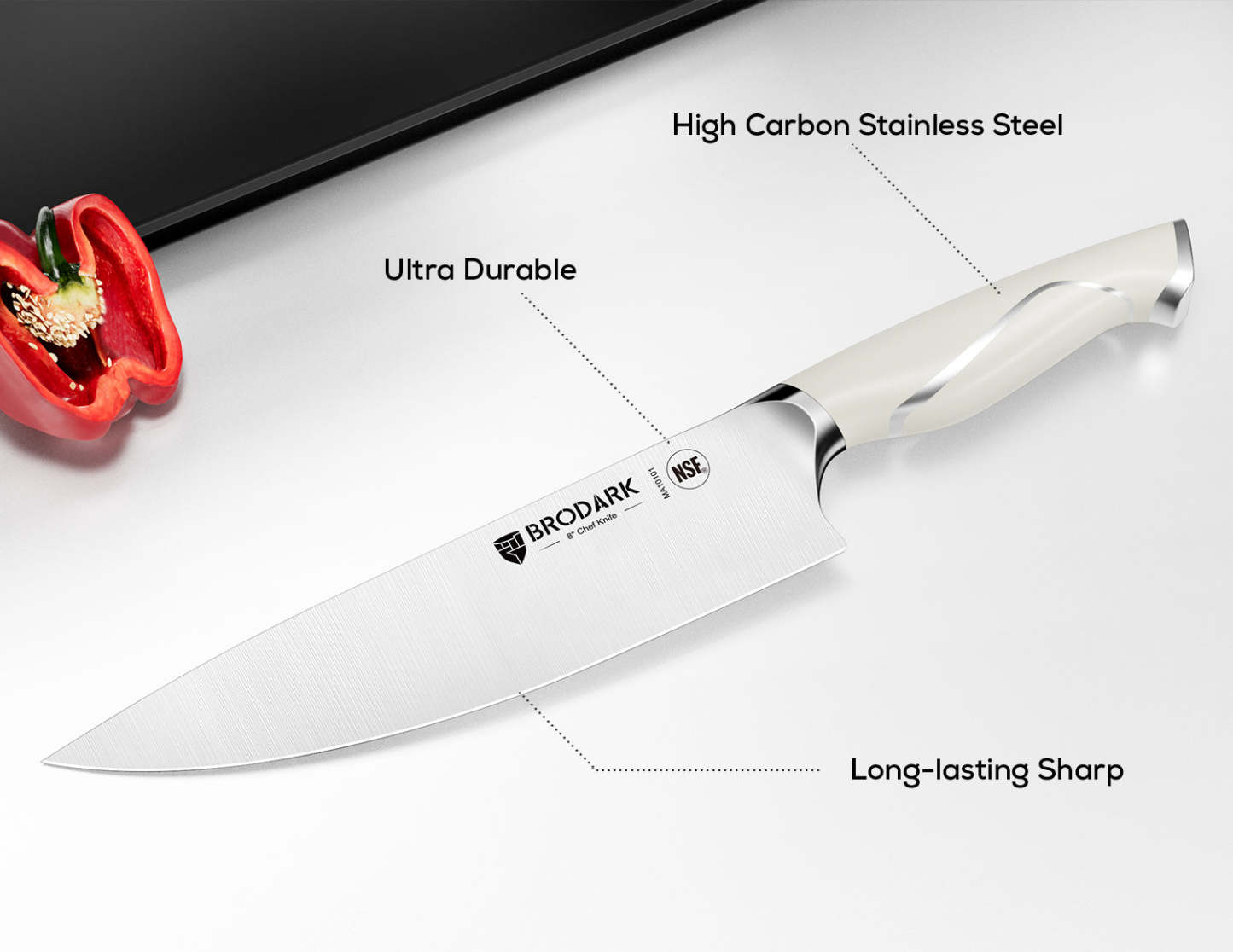 Kitchen Knife Set with Block 15PCS - Ivory Series - Brodark