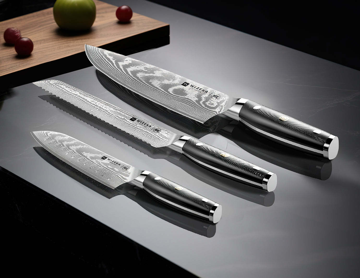 Damascus Chef Knife Set 3PCS - VG10 Core - wizeka