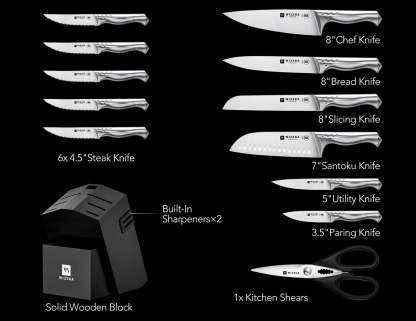 Kitchen Knife Set with Block 15PCS - Jaguar Series - wizeka