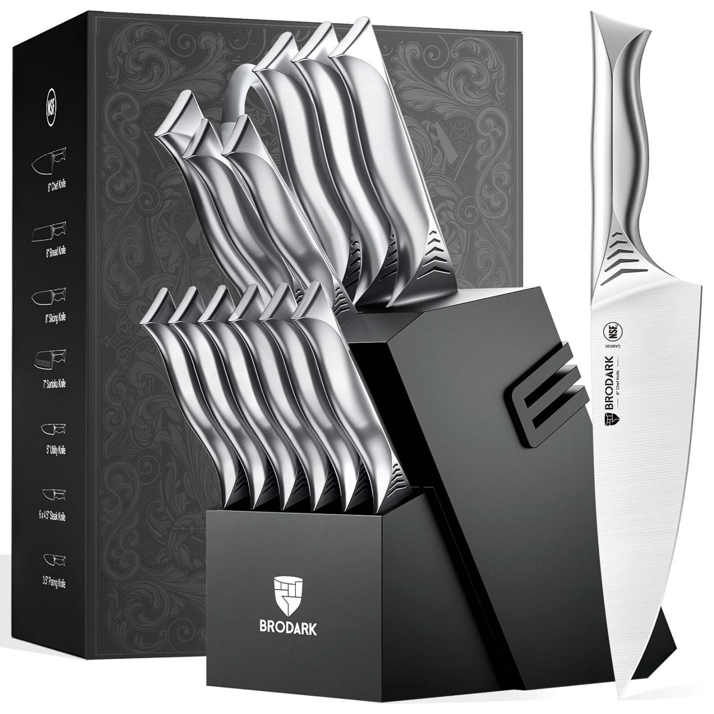 Kitchen Knife Set with Block 15PCS - Shark Series - Brodark