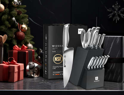 Kitchen Knife Set with Block 15PCS - Silver Wings Series - wizeka
