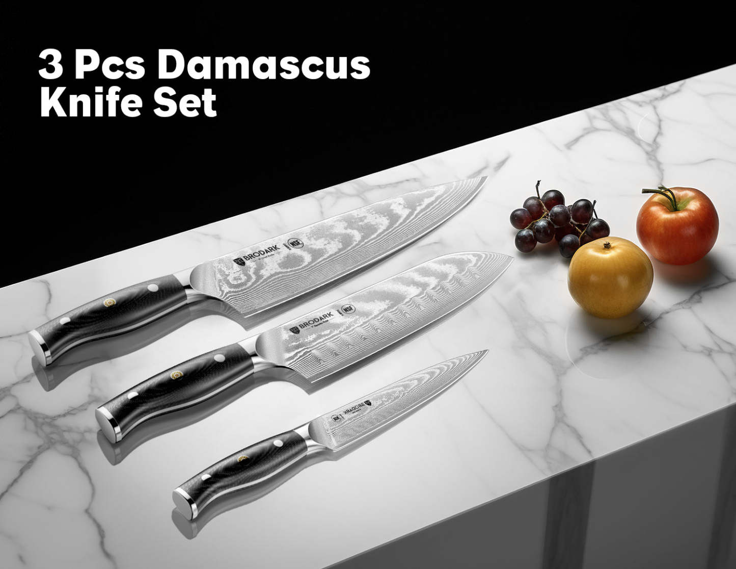 Damascus Chef Knife Set 3PCS - Brodark