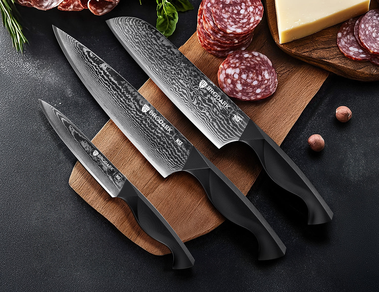 Damascus Chef Knife Set 3PCS - Dark Horse Series - Brodark