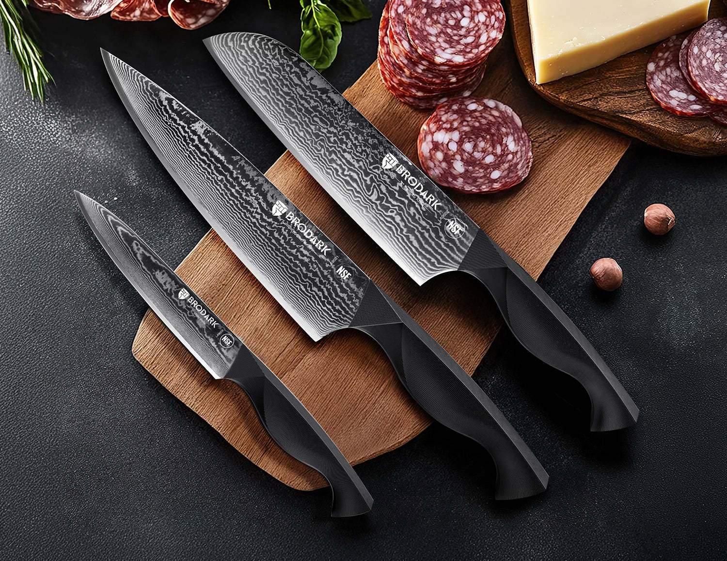 Damascus Chef Knife Set 3PCS - Dark Horse Series - Brodark