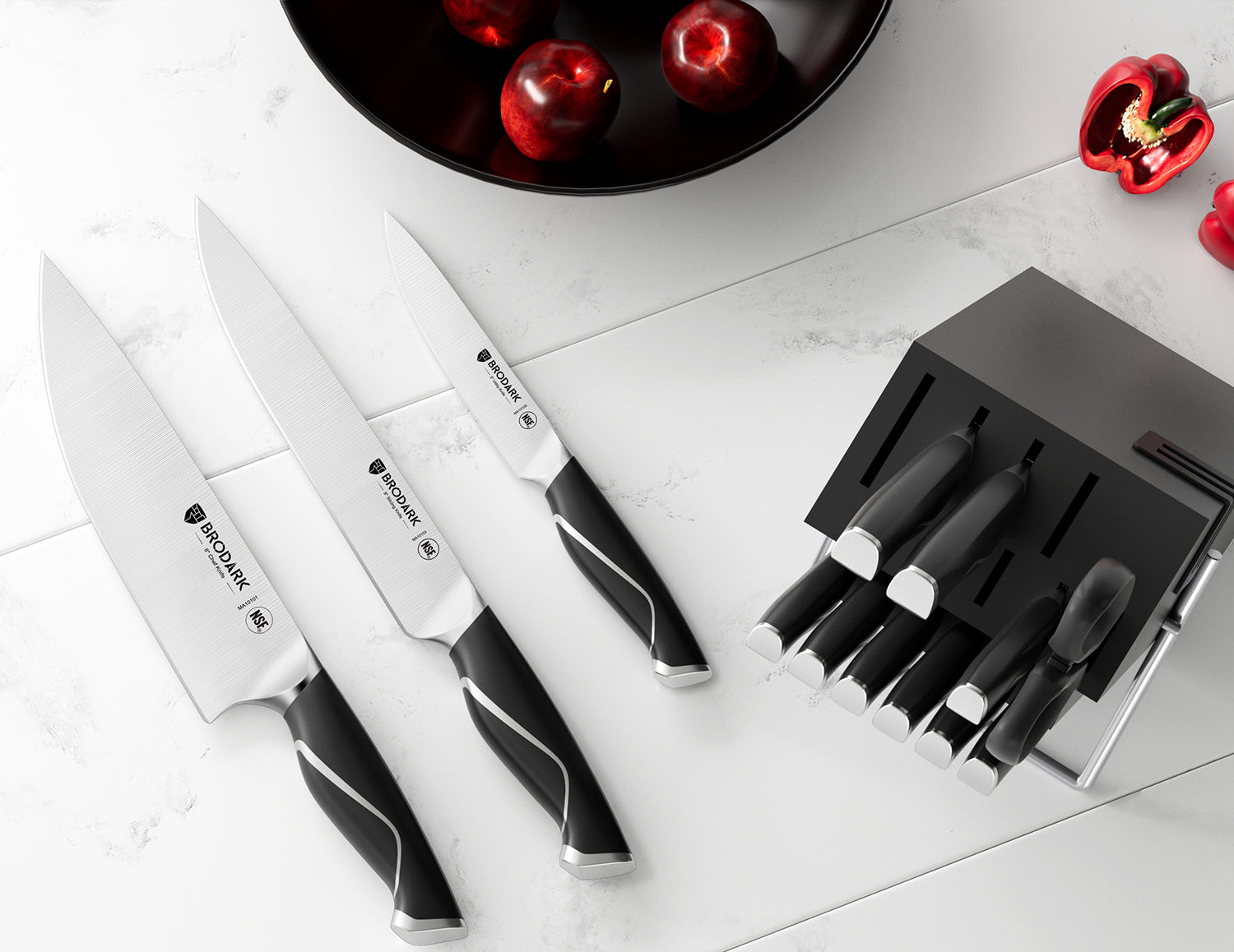 Kitchen Knife Set with Block 15PCS - Eclipse Series - Brodark