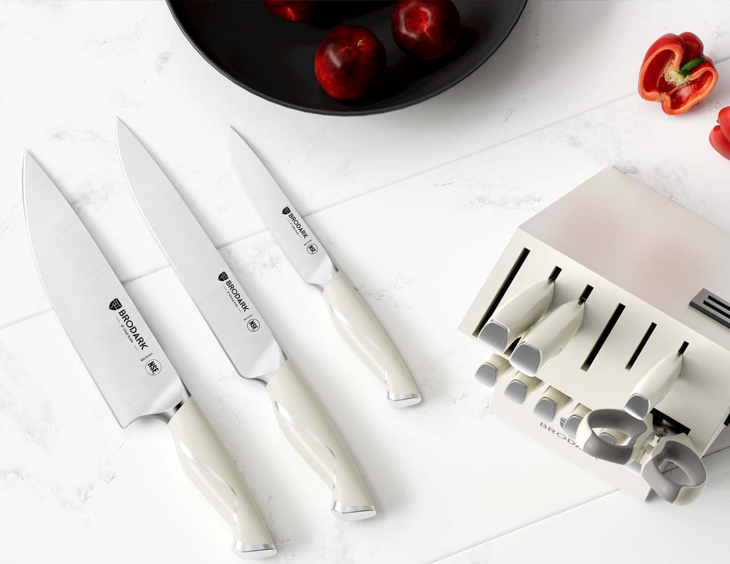 Kitchen Knife Set with Block 15PCS - Ivory Series - Brodark