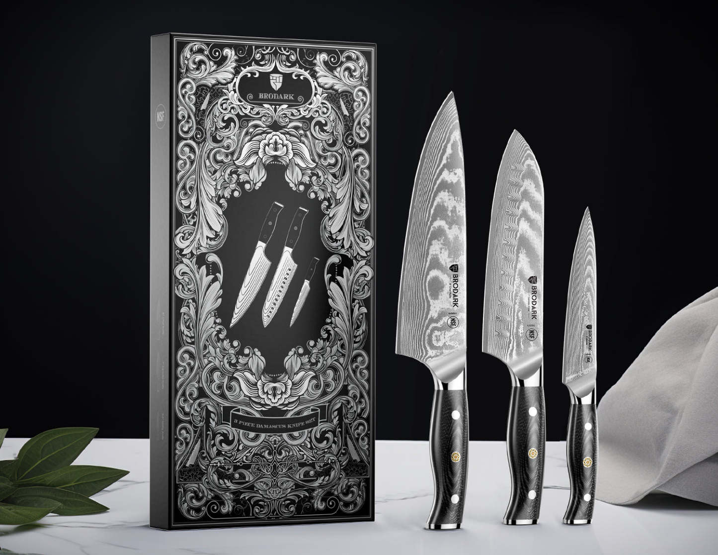 Damascus Chef Knife Set 3PCS - Brodark