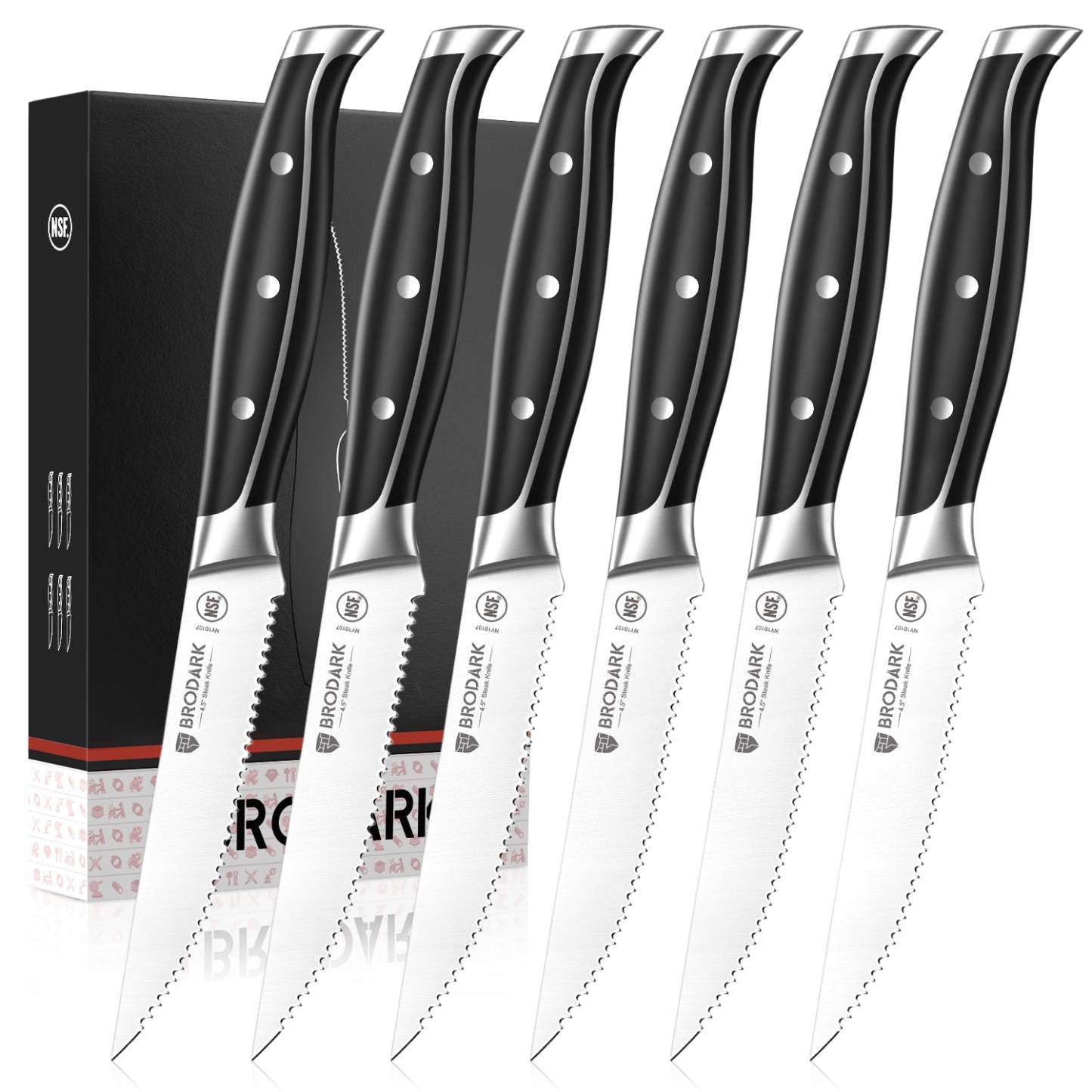 Steak Knives Set of 6 - Steel-King Series - Brodark