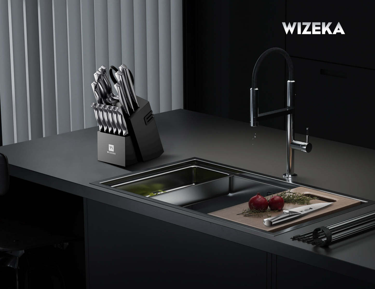 Kitchen Knife Set with Block 15PCS - Jaguar Series - wizeka