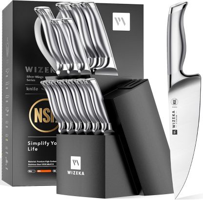 Kitchen Knife Set with Block 15PCS - Silver Wings Series - wizeka