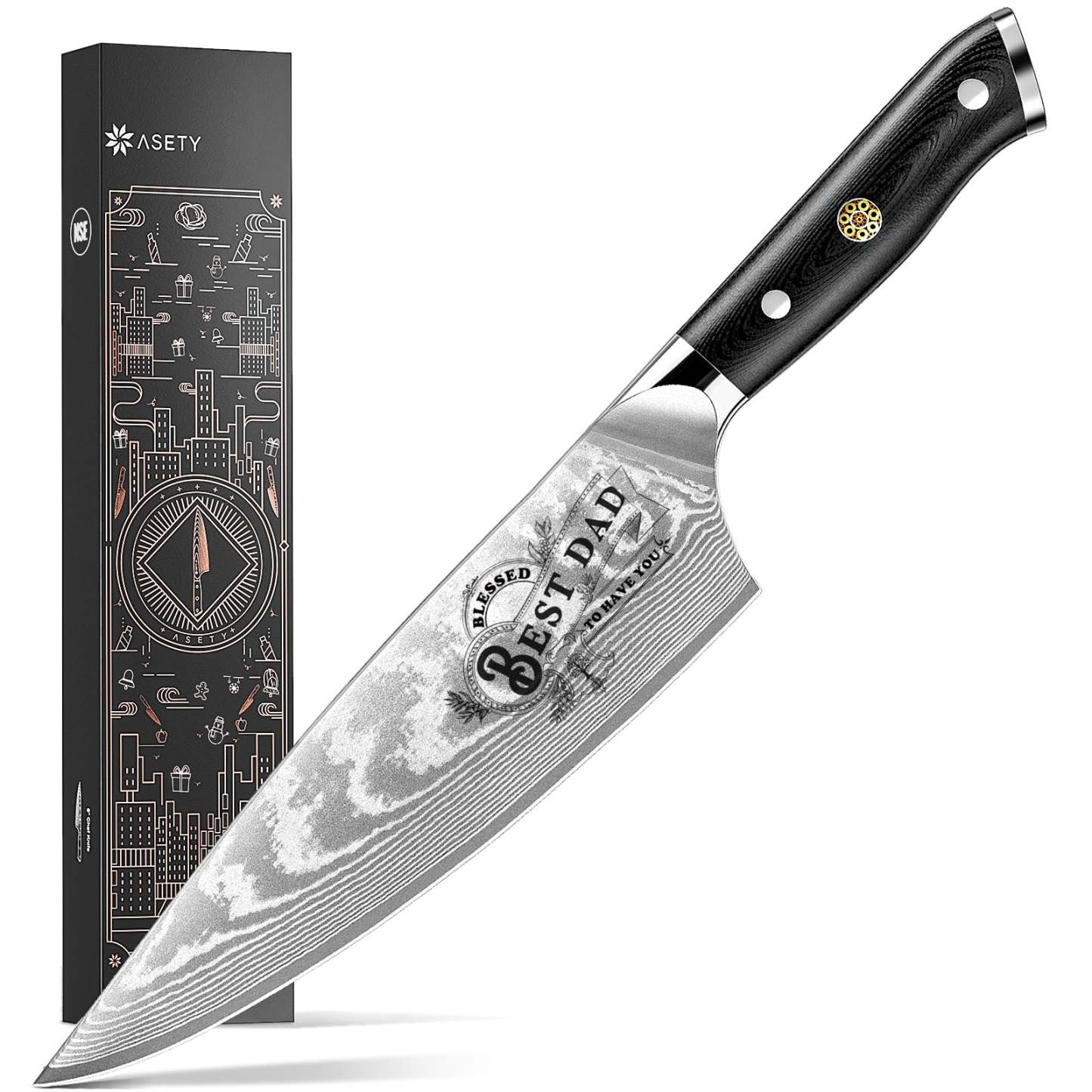 Damascus Chef Knife - Father - asetyhome