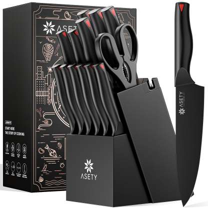 Kitchen Knife Set with Block 15PCS - Black Series - asetyhome