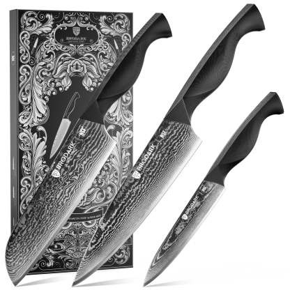 Damascus Chef Knife Set 3PCS - Dark Horse Series - Brodark