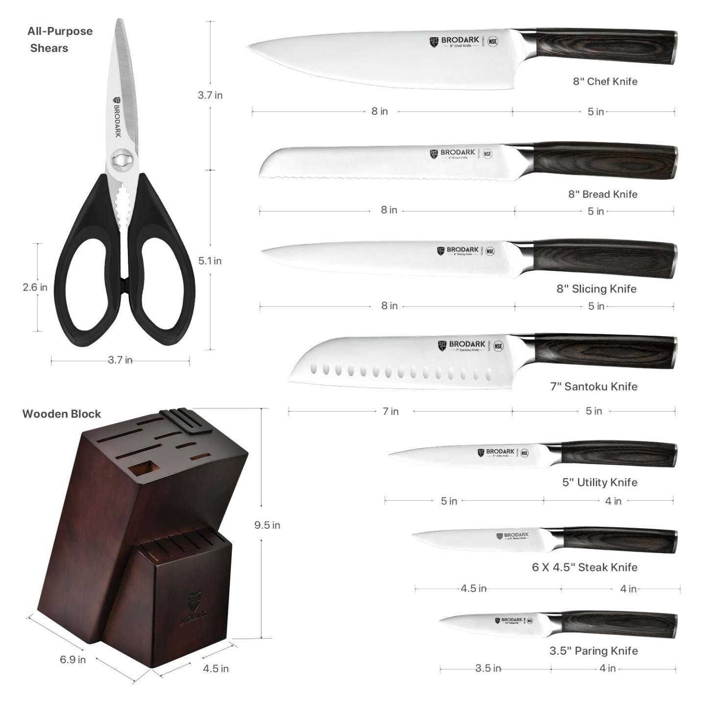 Kitchen Knife Set with Block 15PCS - Full Tang - Brodark