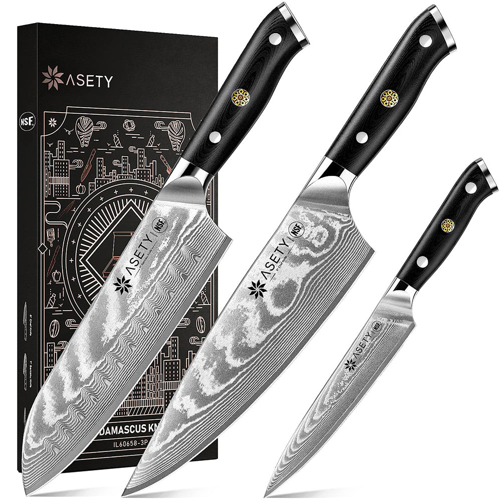 Damascus Knife Set 3PCS - Tang G10 - asetyhome