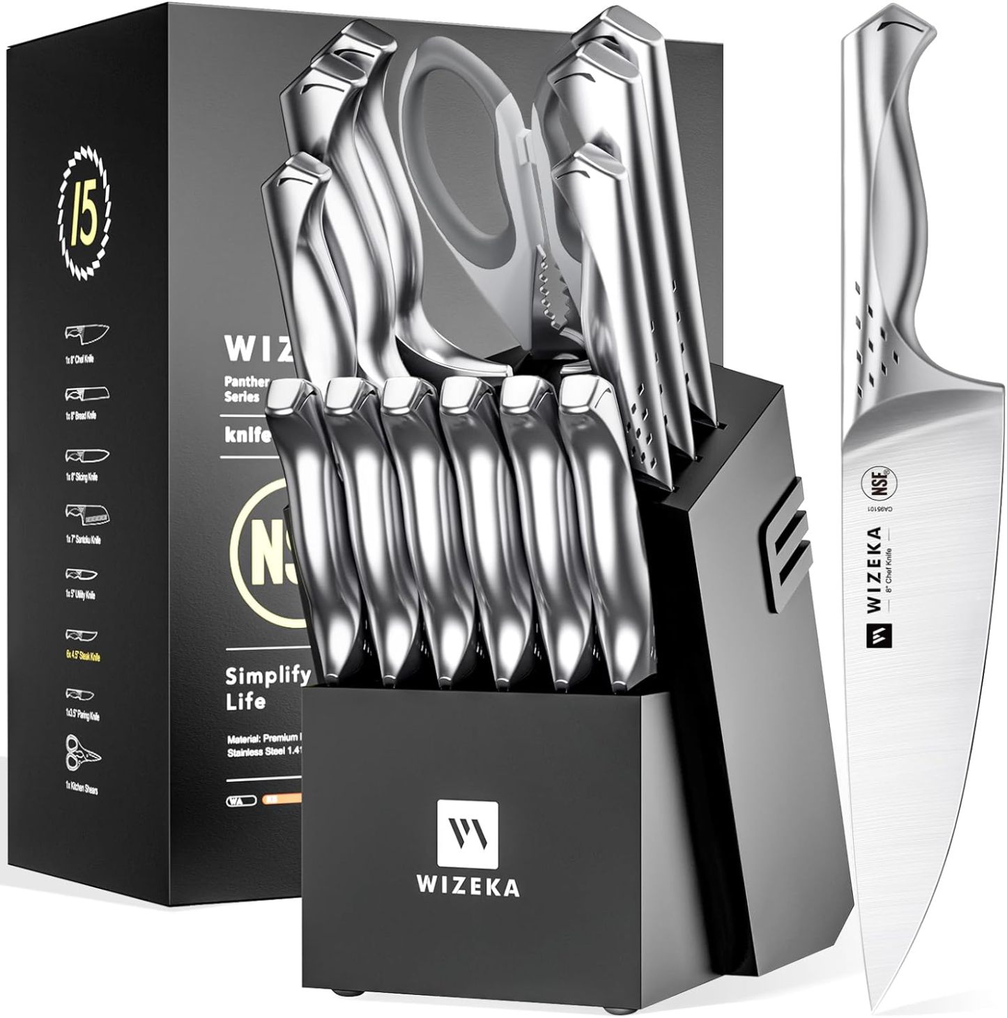 Kitchen Knife Set with Block 15PCS - Jaguar Series - wizeka