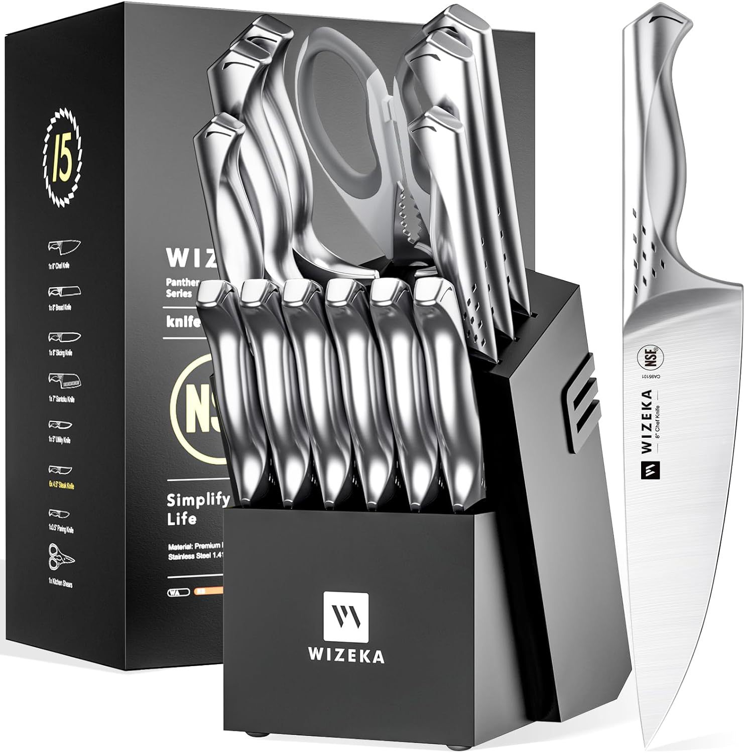 Kitchen Knife Set with Block 15PCS - Jaguar Series - wizeka