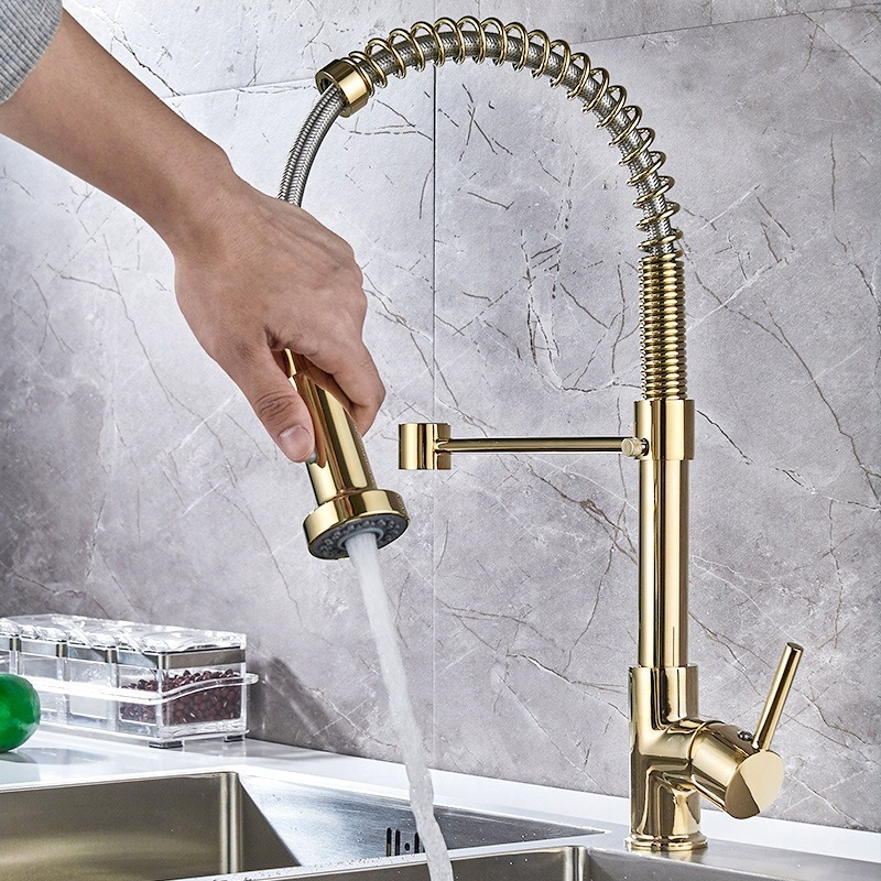 Spring-Action Retractable Kitchen Faucet – Effortless Use & Modern Design for Contemporary Homes