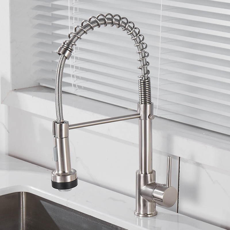 Spring-Action Retractable Kitchen Faucet – Effortless Use & Modern Design for Contemporary Homes