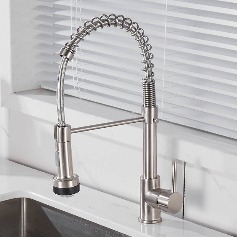 Spring-Action Retractable Kitchen Faucet – Effortless Use & Modern Design for Contemporary Homes