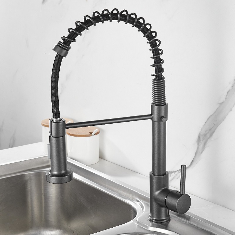 Spring-Action Retractable Kitchen Faucet – Effortless Use & Modern Design for Contemporary Homes