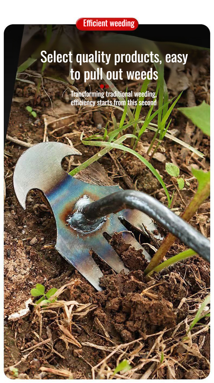 Weeder tool in action removing garden weeds