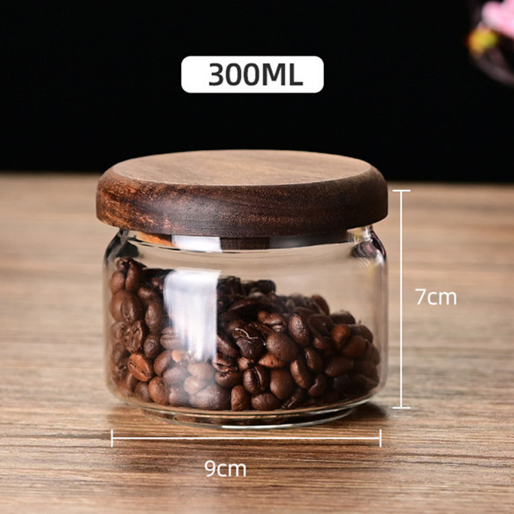 Glass sealed jar wooden lid kitchen universal storage jar coffee and flower tea display storage jar