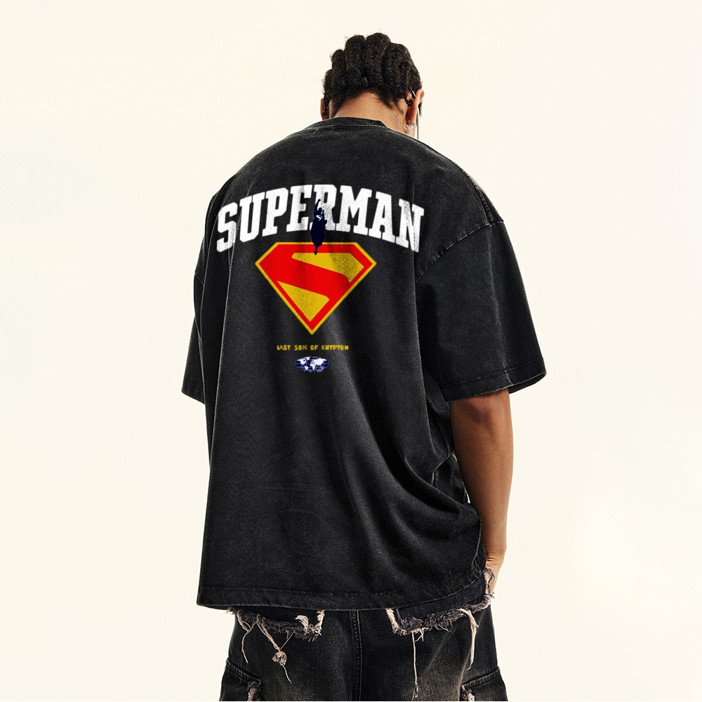 Premium Heavyweight Superman Movie IP Graphic Men's Vintage T-Shirt