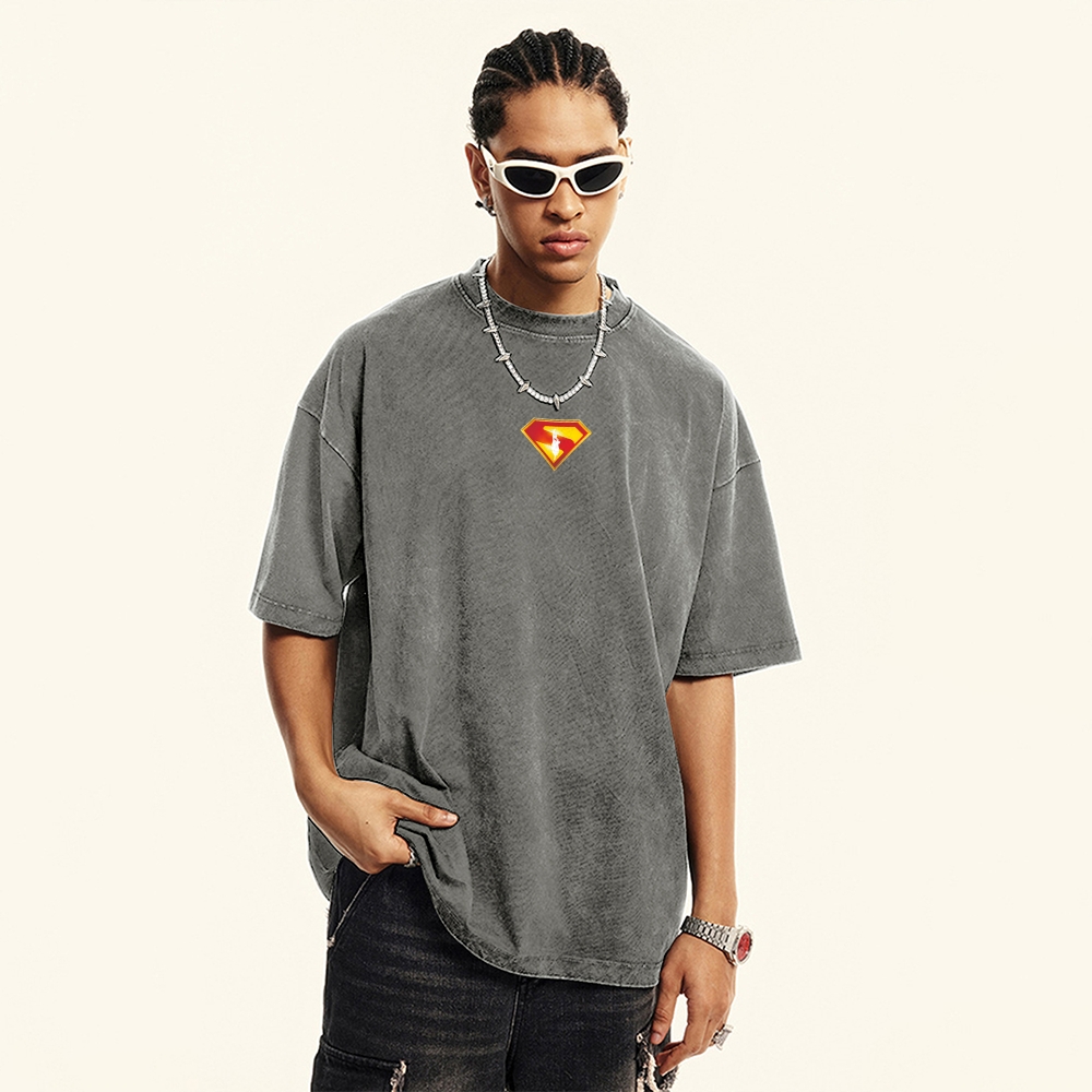 Premium Heavyweight Superman Movie IP Graphic Men's Vintage T-Shirt