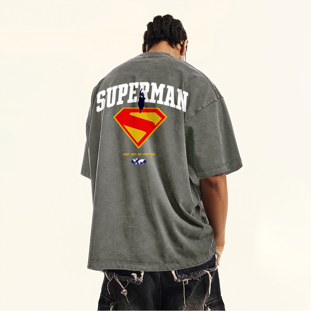 Premium Heavyweight Superman Movie IP Graphic Men's Vintage T-Shirt
