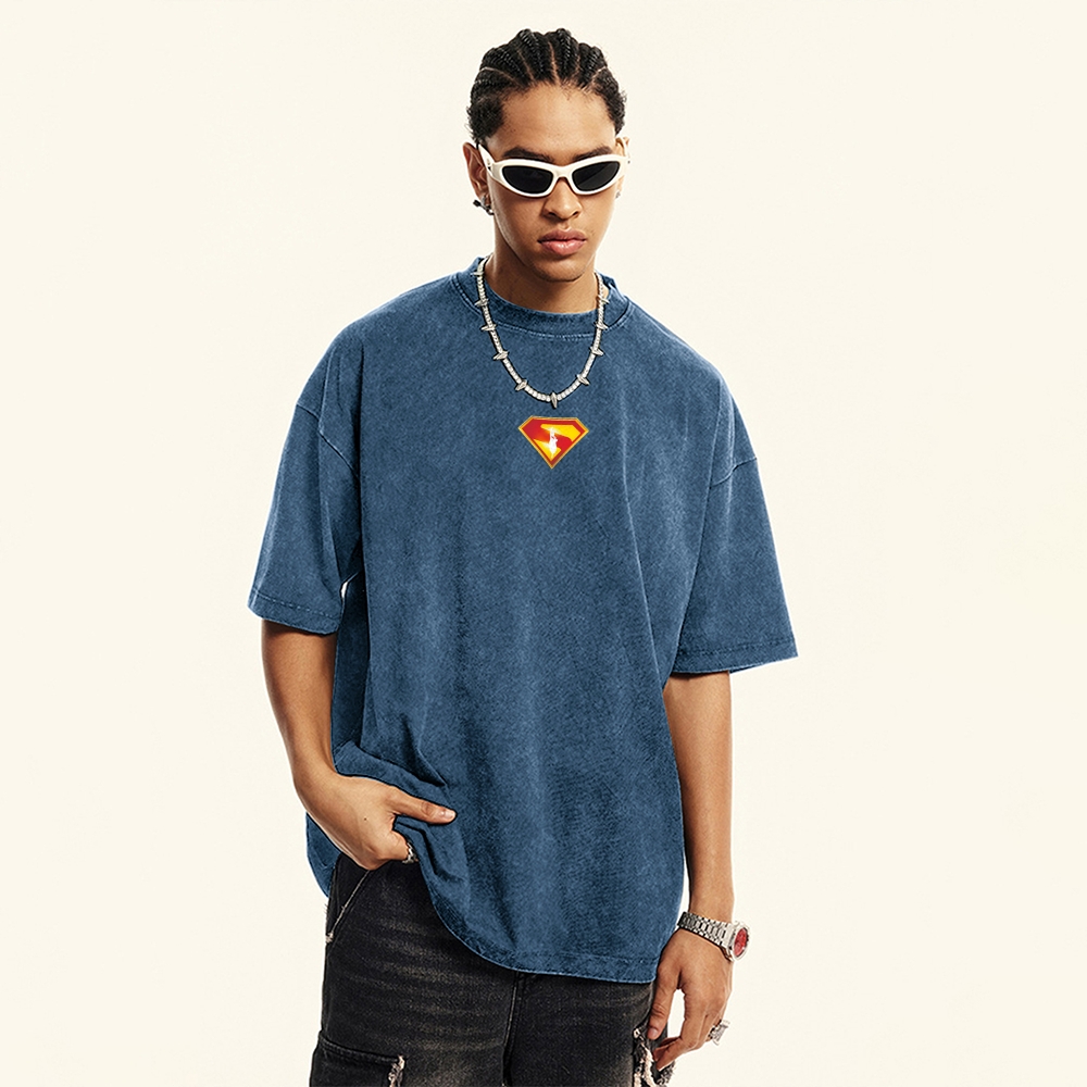 Premium Heavyweight Superman Movie IP Graphic Men's Vintage T-Shirt