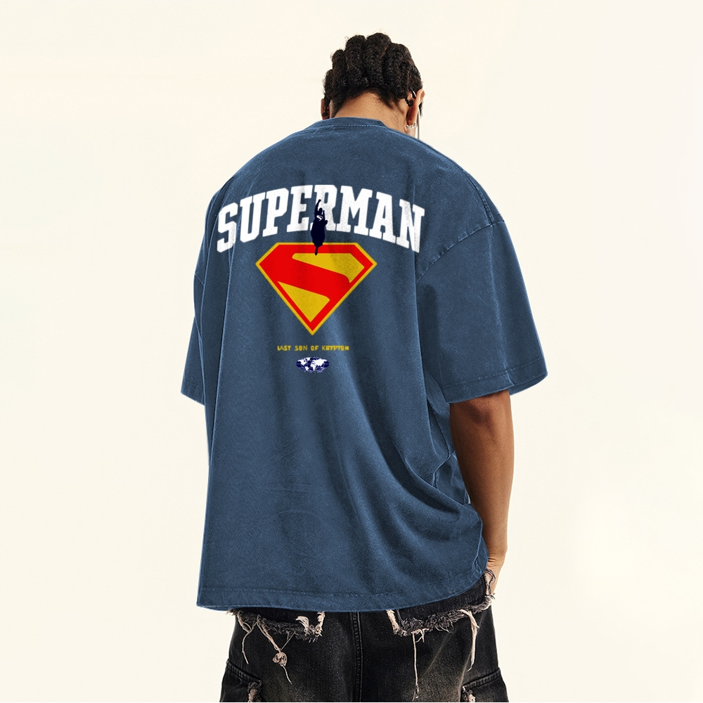 Premium Heavyweight Superman Movie IP Graphic Men's Vintage T-Shirt
