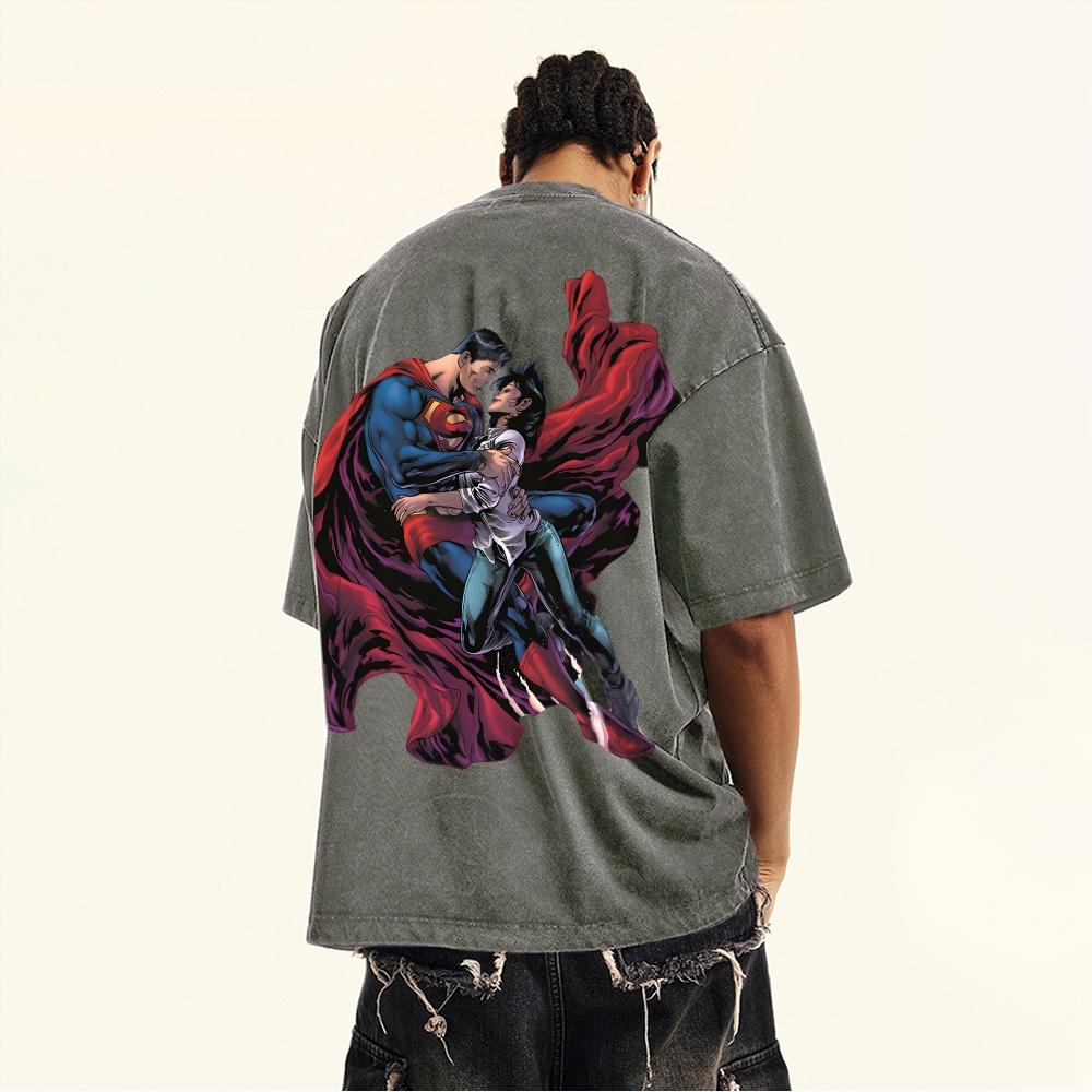 Premium Heavyweight Superman Movie IP Graphic Men's Vintage T-Shirt