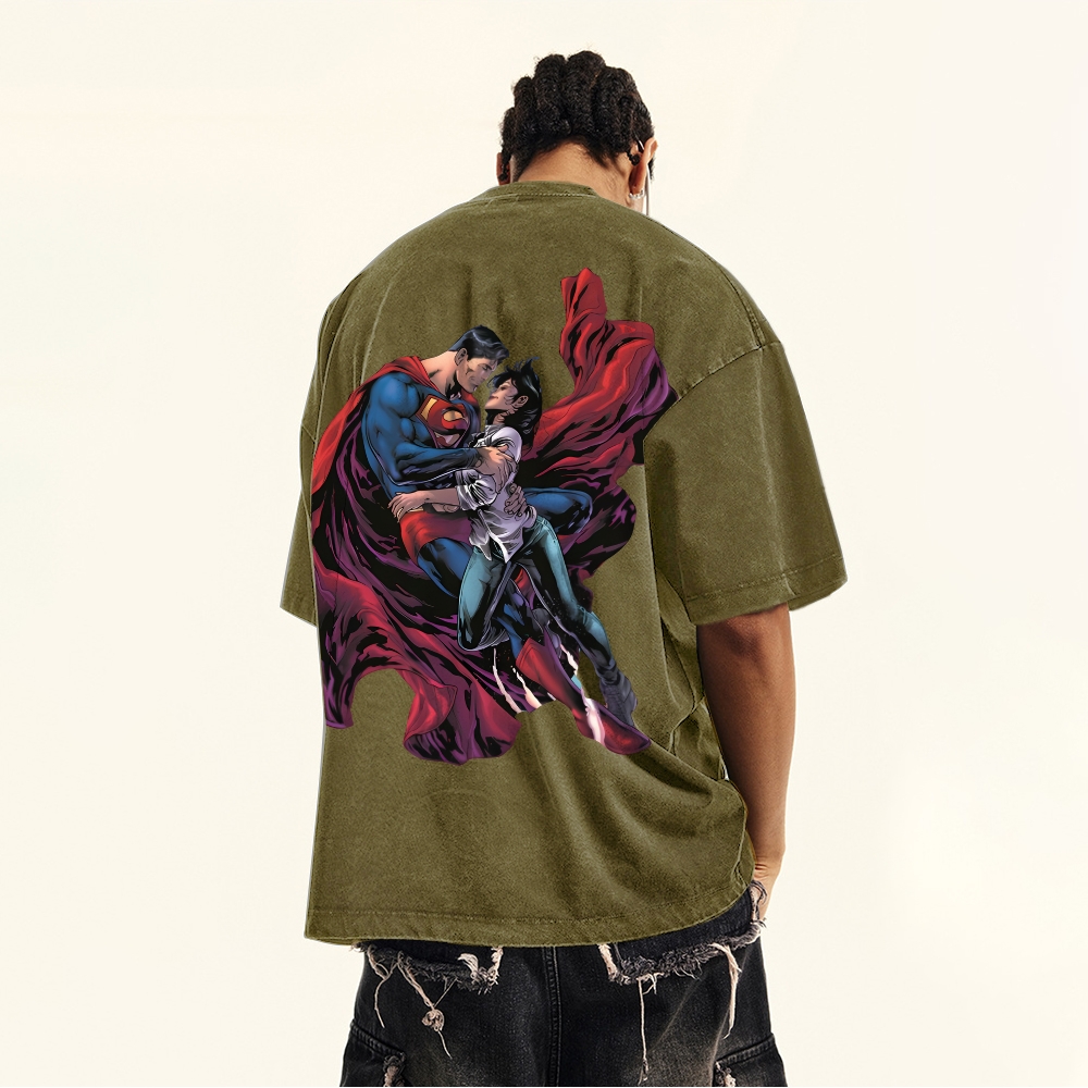 Premium Heavyweight Superman Movie IP Graphic Men's Vintage T-Shirt