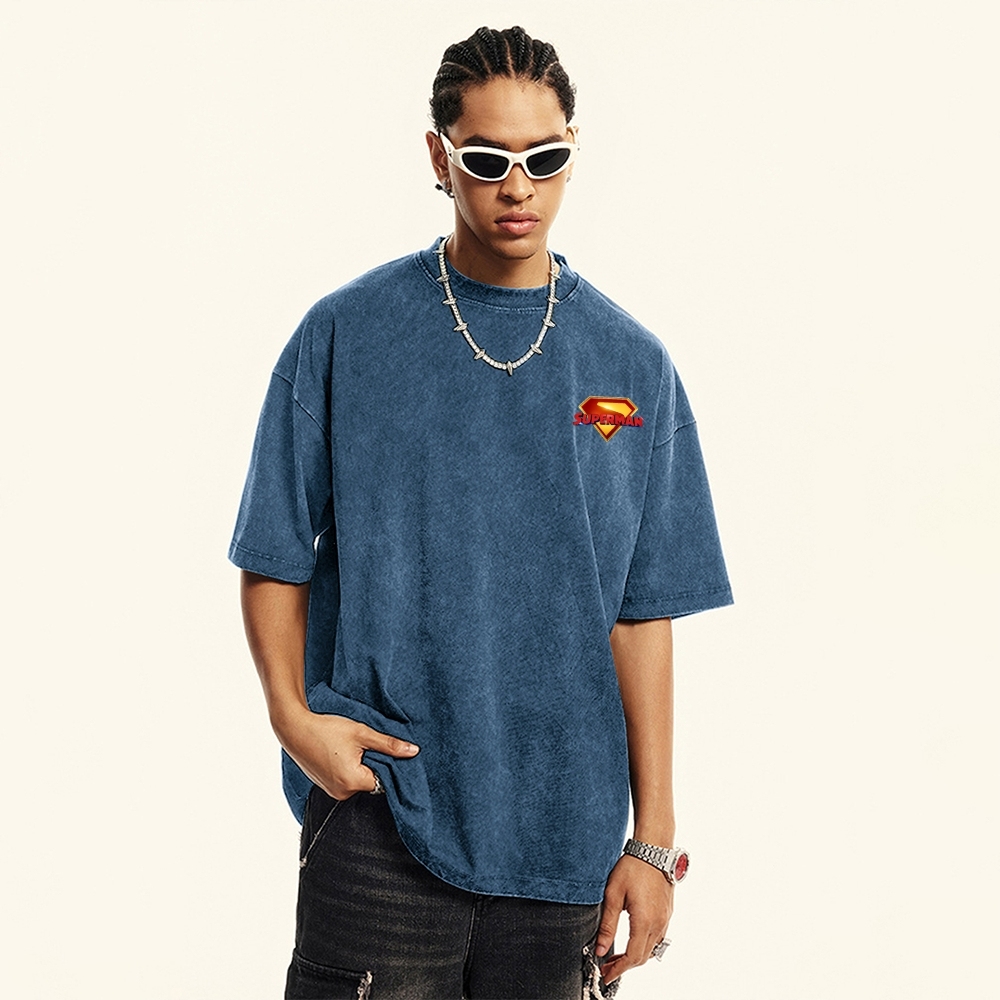 Premium Heavyweight Superman Movie IP Graphic Men's Vintage T-Shirt