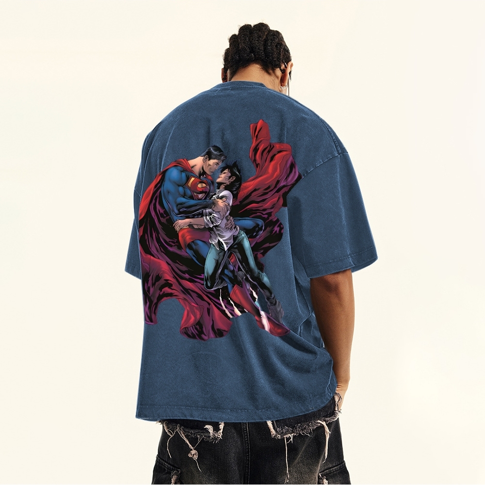 Premium Heavyweight Superman Movie IP Graphic Men's Vintage T-Shirt