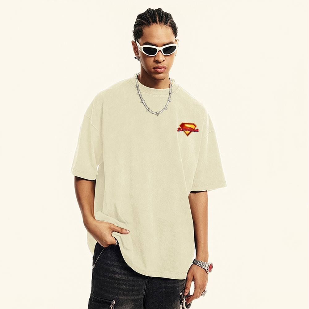 Premium Heavyweight Superman Movie IP Graphic Men's Vintage T-Shirt