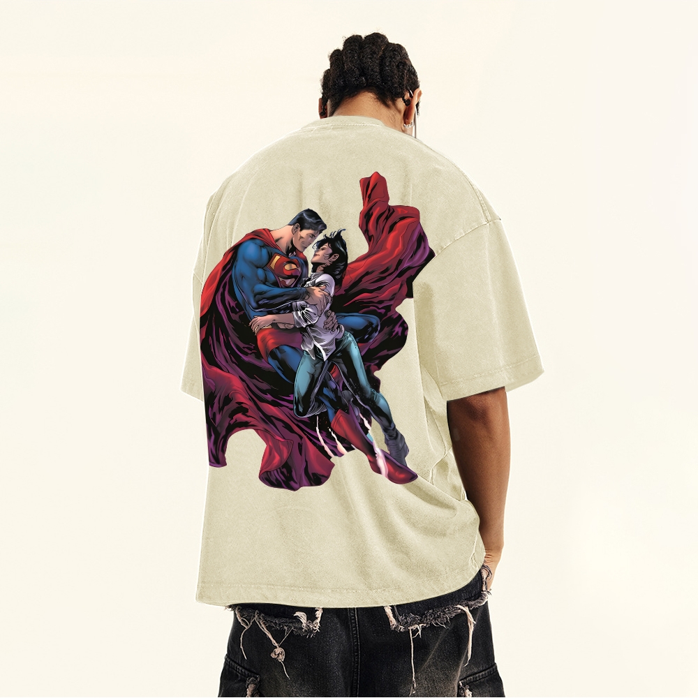 Premium Heavyweight Superman Movie IP Graphic Men's Vintage T-Shirt