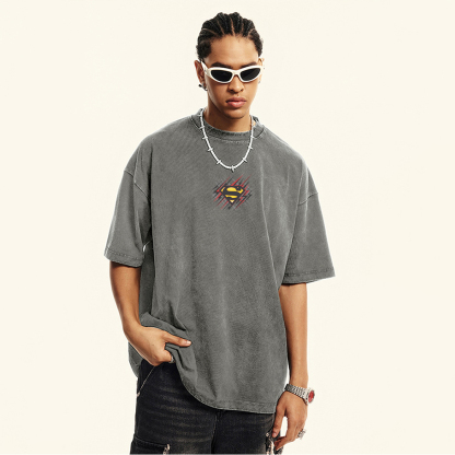 Premium Heavyweight Superman Movie IP Pattern Men's Casual T-shirt