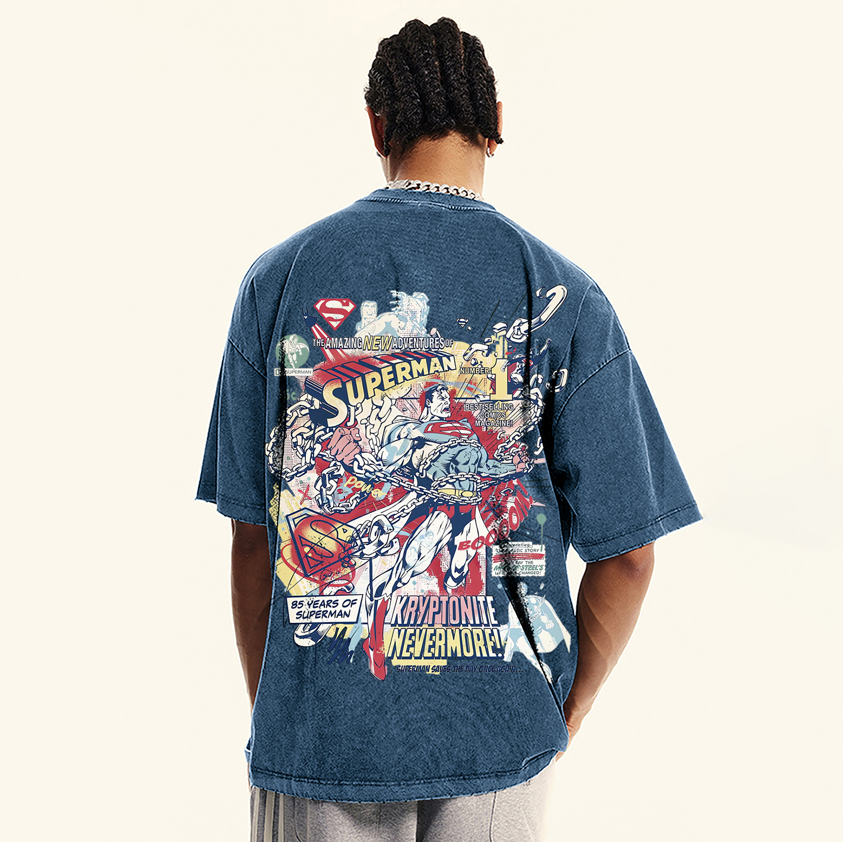 Premium Heavyweight Superman Movie IP Pattern Men's Casual T-shirt