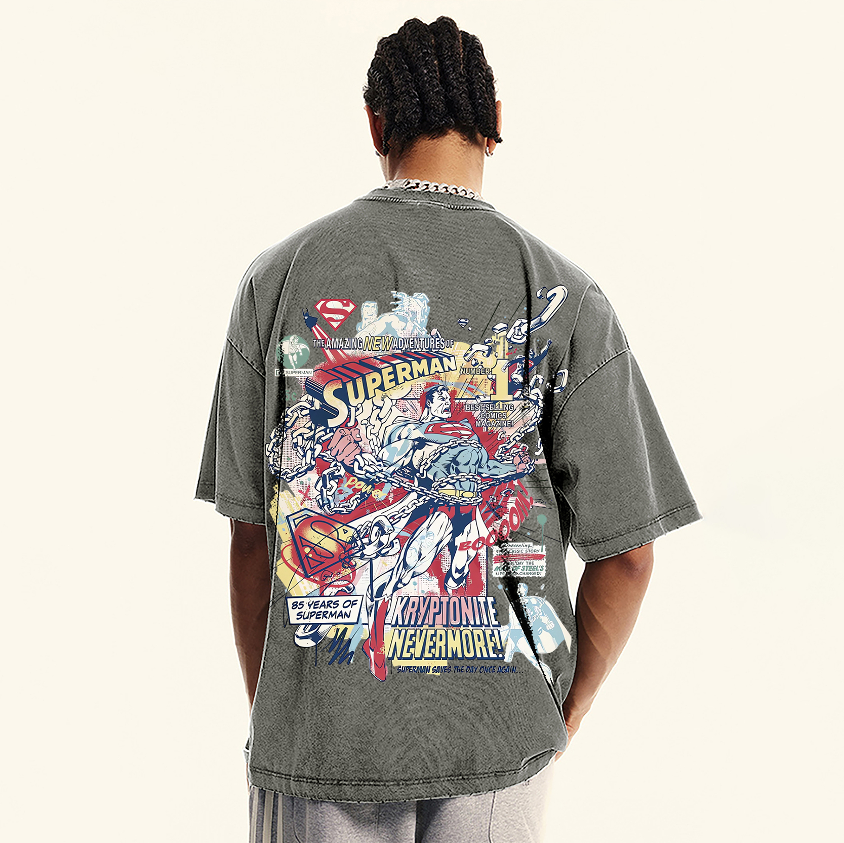 Premium Heavyweight Superman Movie IP Pattern Men's Casual T-shirt