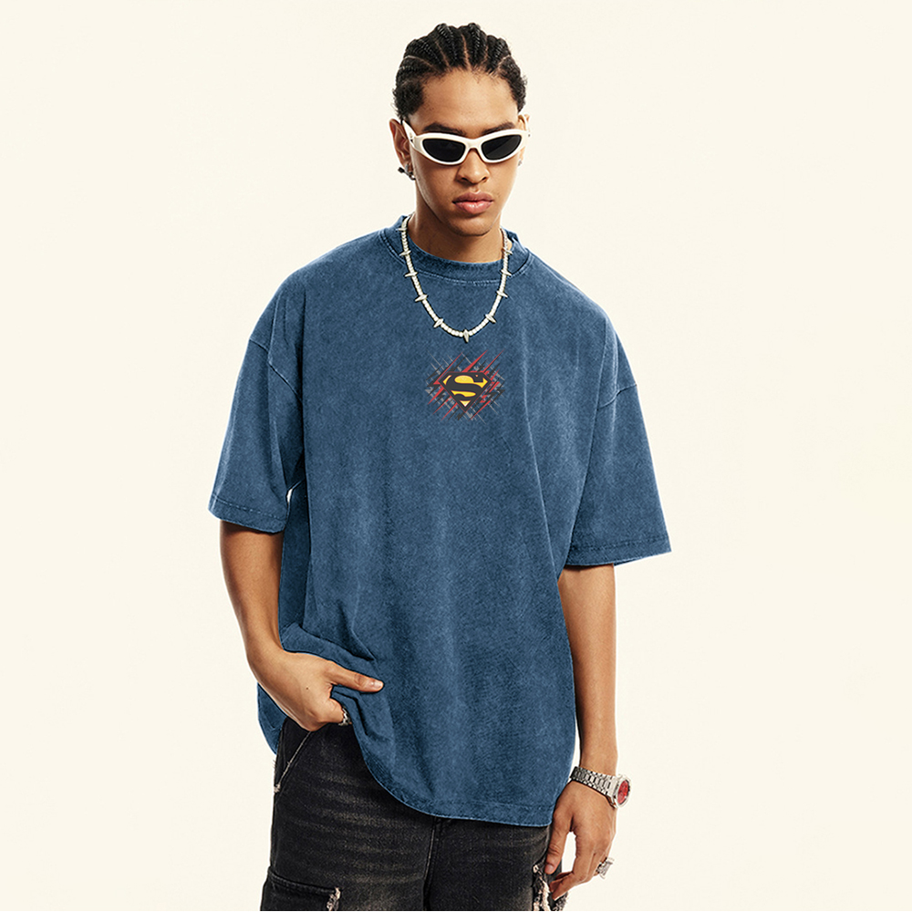 Premium Heavyweight Superman Movie IP Pattern Men's Casual T-shirt