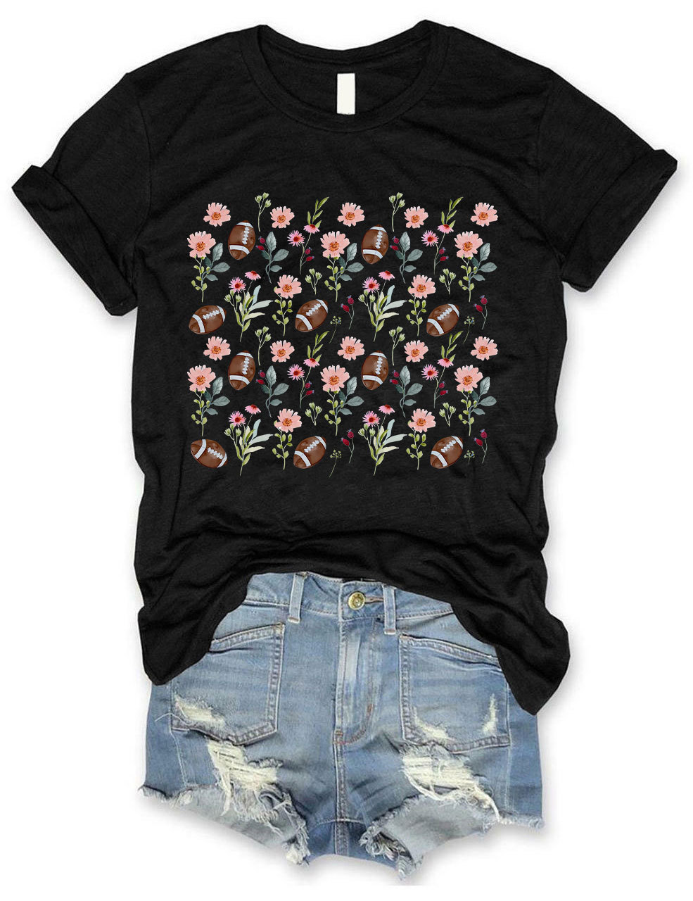 Floral Football Mom T-shirt