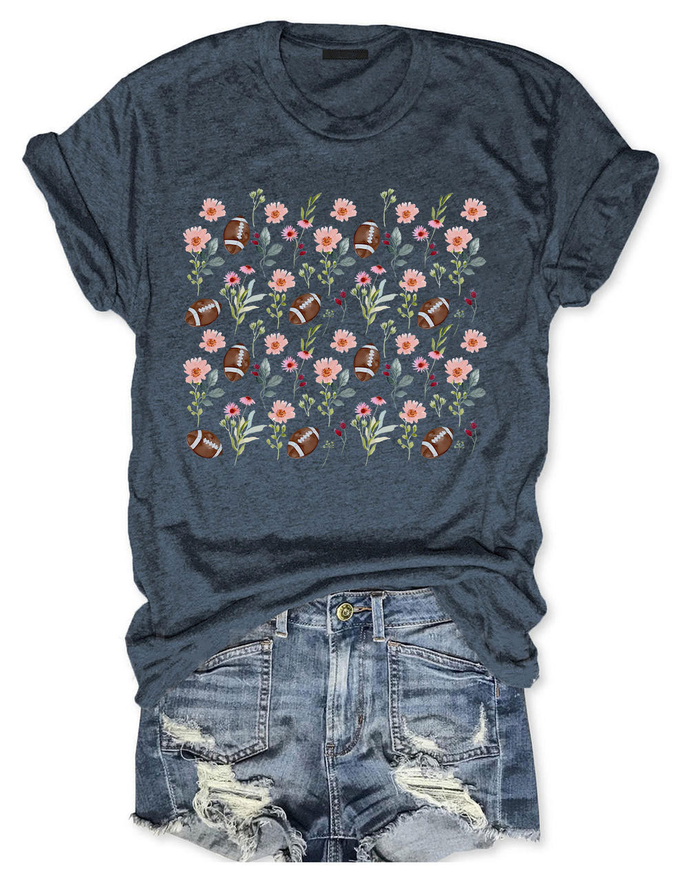 Floral Football Mom T-shirt