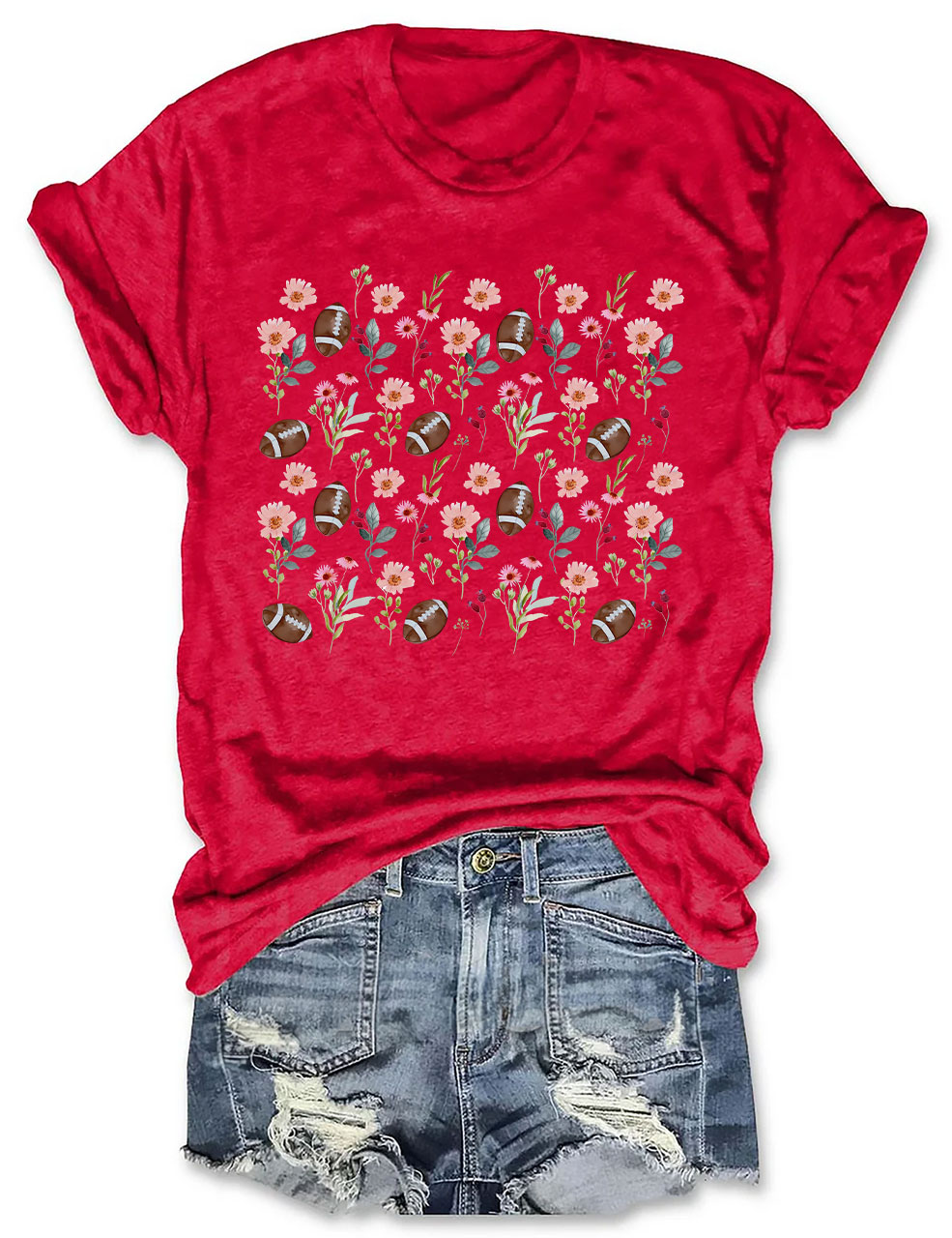 Floral Football Mom T-shirt