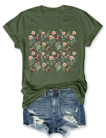 Floral Football Mom T-shirt