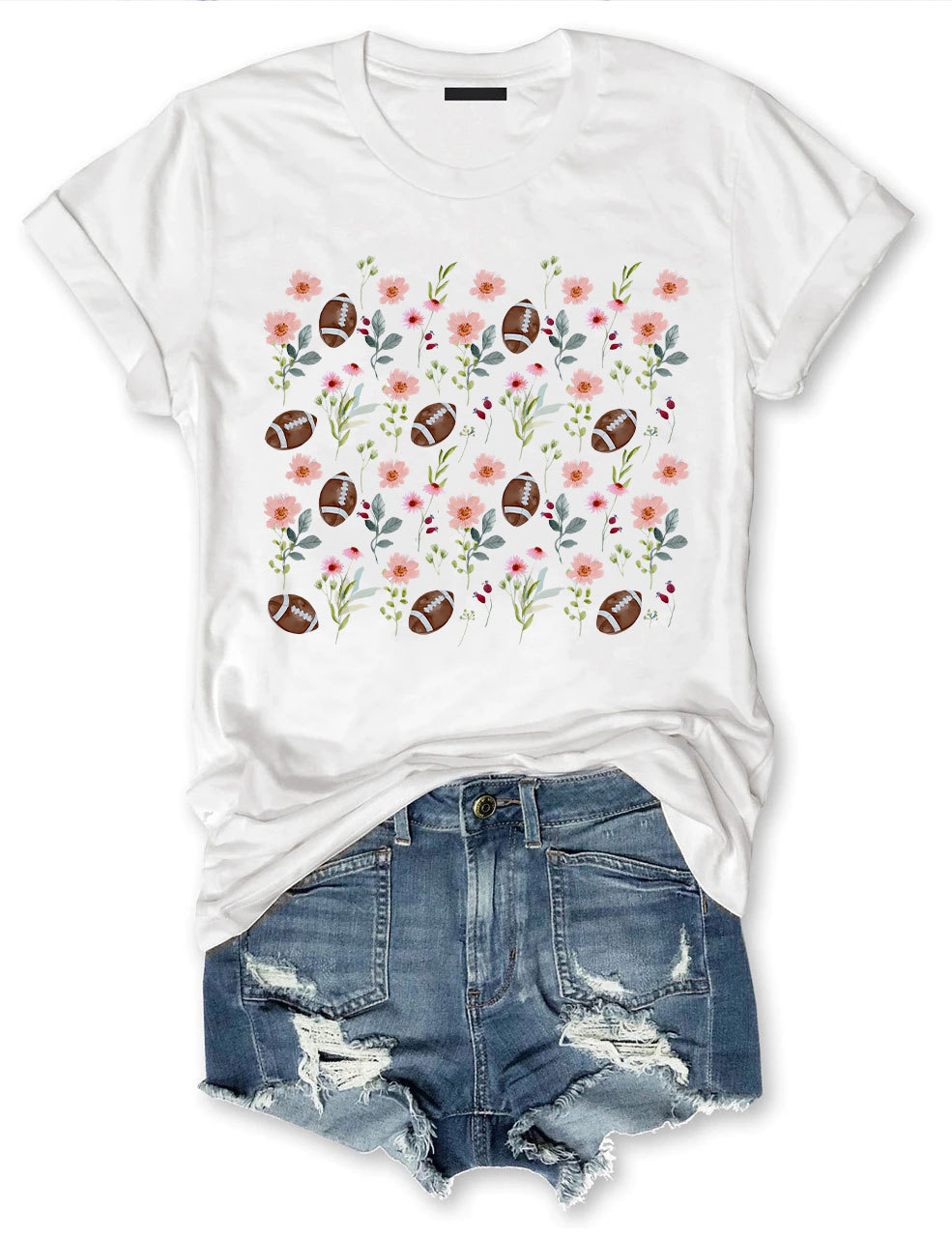 Floral Football Mom T-shirt