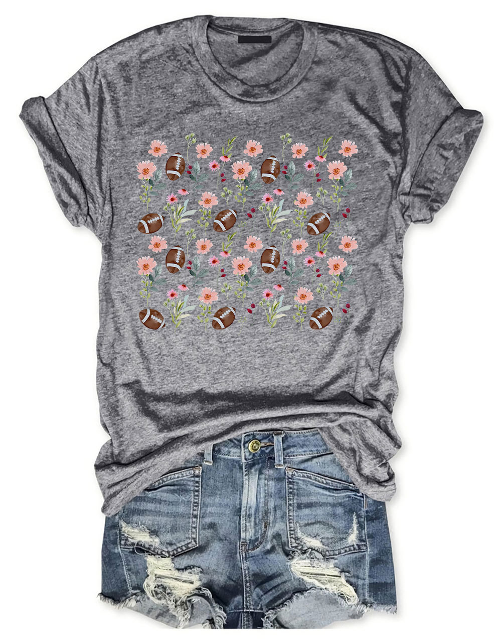 Floral Football Mom T-shirt