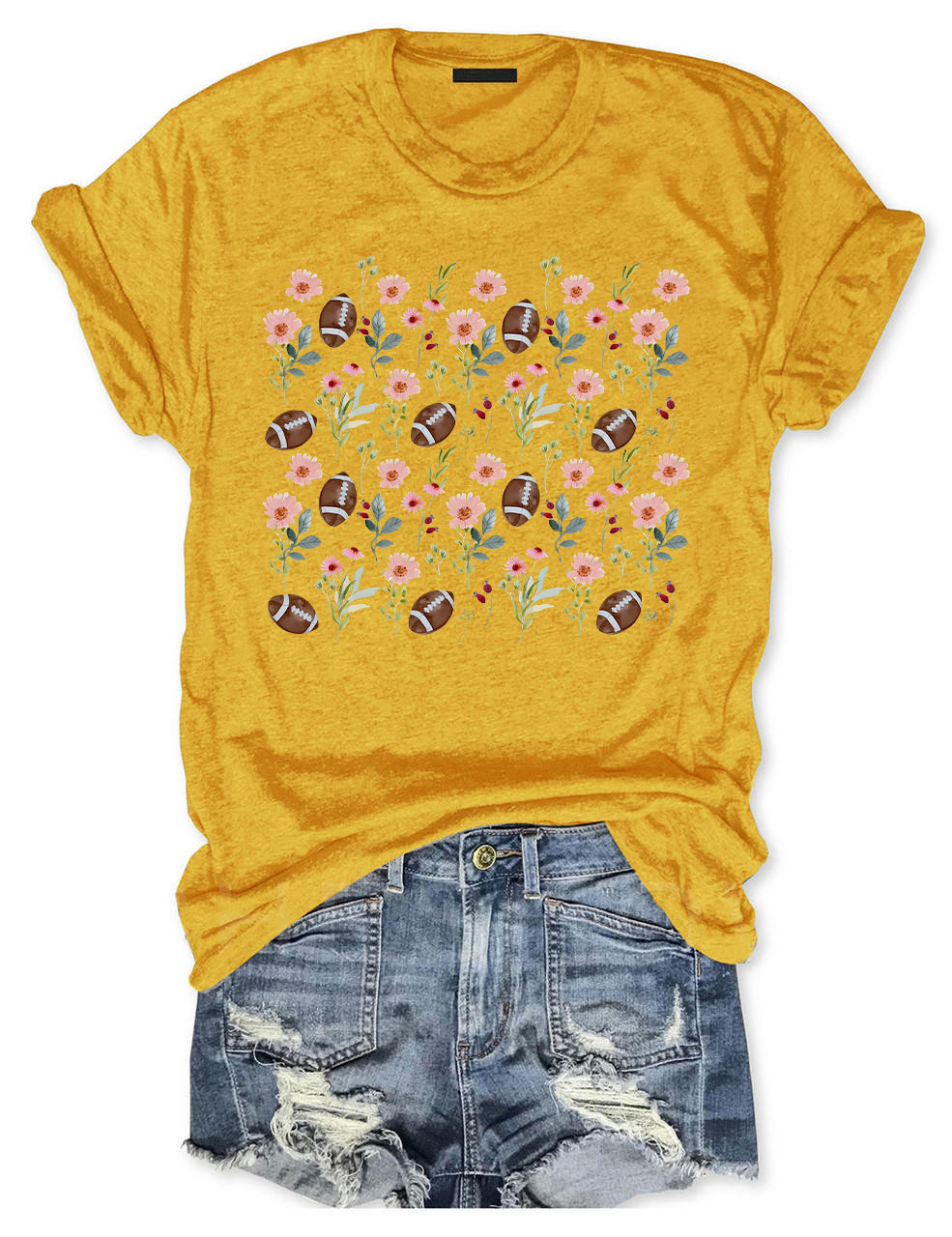 Floral Football Mom T-shirt