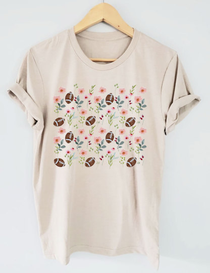 Floral Football Mom T-shirt